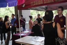 students browsing booths 