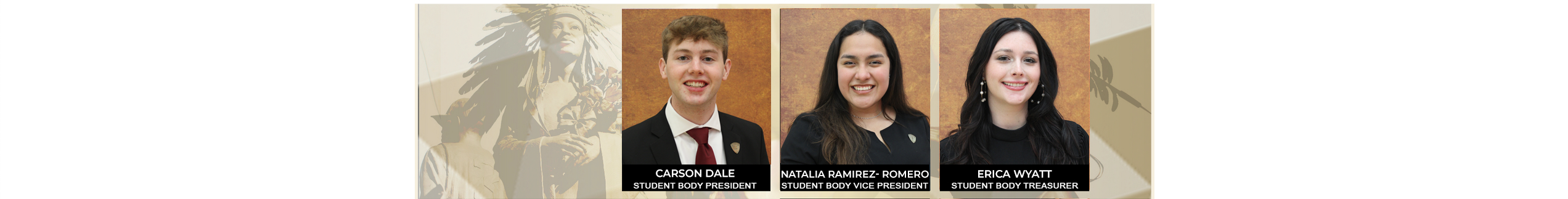 executive branch header with photographs of Carson Dale, Natalia Ramirez-Romero, and Erica Wyatt