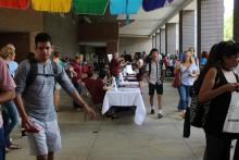 students browsing booths 