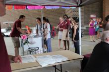 students browsing booths 