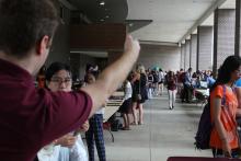 students browsing booths 