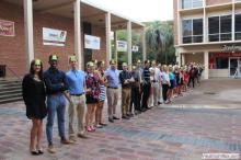 long line of students waiting outside